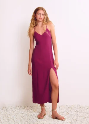 Brownie Spain Vestido Largo Liso Detalle Abalorios-Mujer Vestidos
